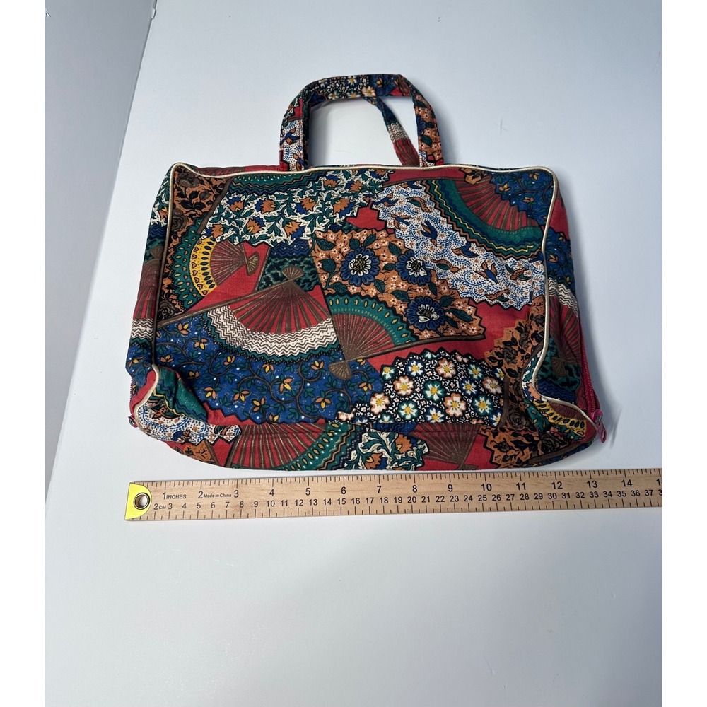 Vintage Tapestry Fan Print Travel Toiletry Organizer Bag Multicolor Zippered - Picture 6 of 6